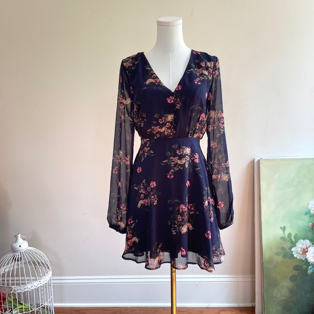 Lulus Floral Chiffon Mini Dress Womens S Sheer Romantic Fairy Cottage Event Chic